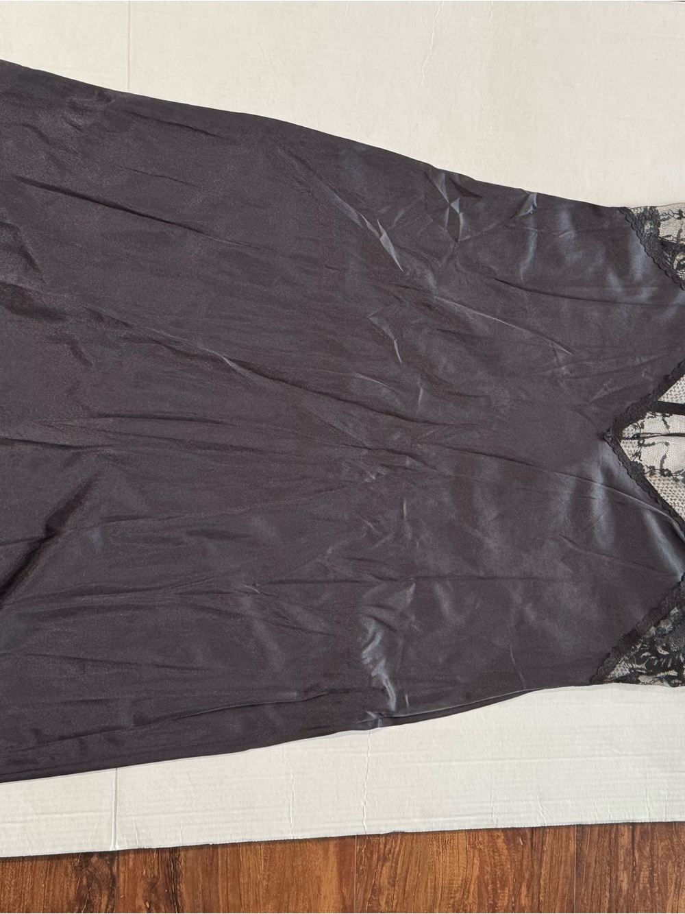 Satin Black Lace-Trim Chemise Slip